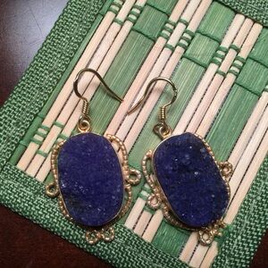 Elegant Gold and Royal Blue Dangle Earrings